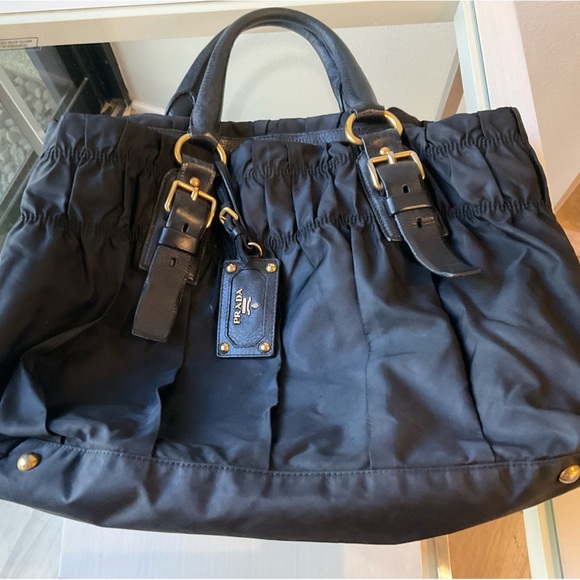 Prada Gorgeous Nylon and Leather Tote with Decorative Gathered Band - Picture 1 of 15